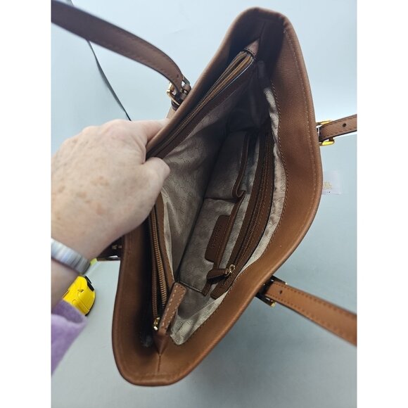 New MICHAEL KORS Jet Set Nylon Navy Blue Tote Bag Purse Leather Gold MK Logo - Picture 8 of 8